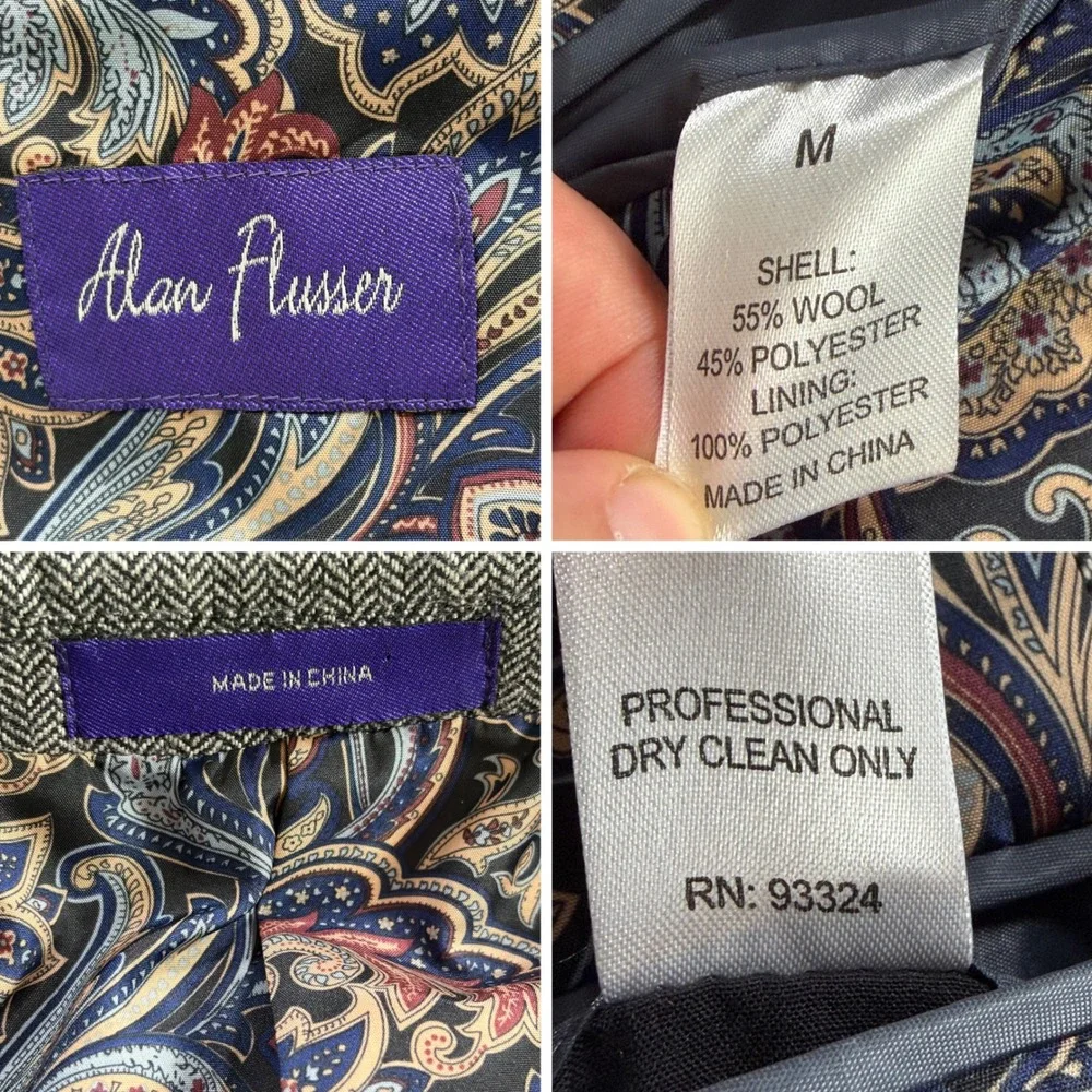 Alan Flusser Paisley Herringbone Blazer Mens M Gray Wool Sport Coat Suit Jacket